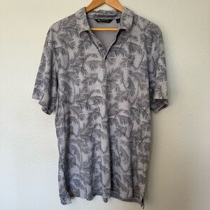 Travis Mathew Golf Tropical Gray Leaf Print Men's Polo Cotton Shirt Extra Large